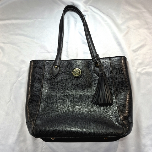 Anne Klein Black Faux Leather Lion Logo Tassel Tote Bag - Picture 4 of 16